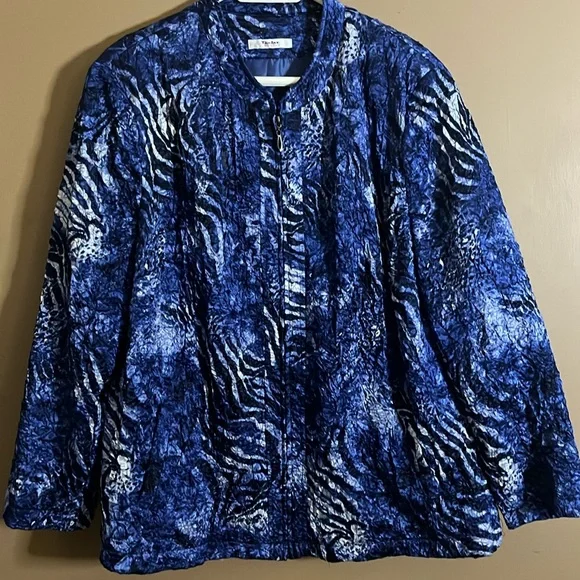 TanJay Jackets Coats Plus Size Zipper Jacket Blues Silky